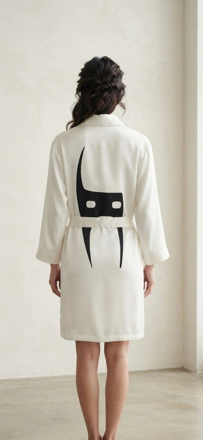 White coat with bold black graphic